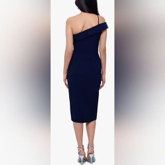 Xscape Womens Knit One Shoulder Midi Dress NWOT size 4 Blue - Picture 2 of 5